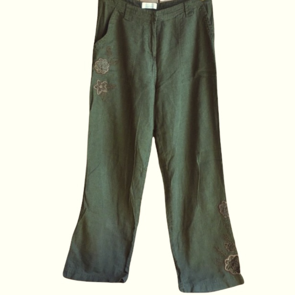 Christopher & Banks | Embroidered Linen Pants (Green)